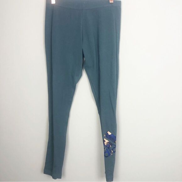 ADIDAS | Powder Blue Cotton Midrise Leggings Metallic Camo Logo Women’s Size S - Picture 1 of 10